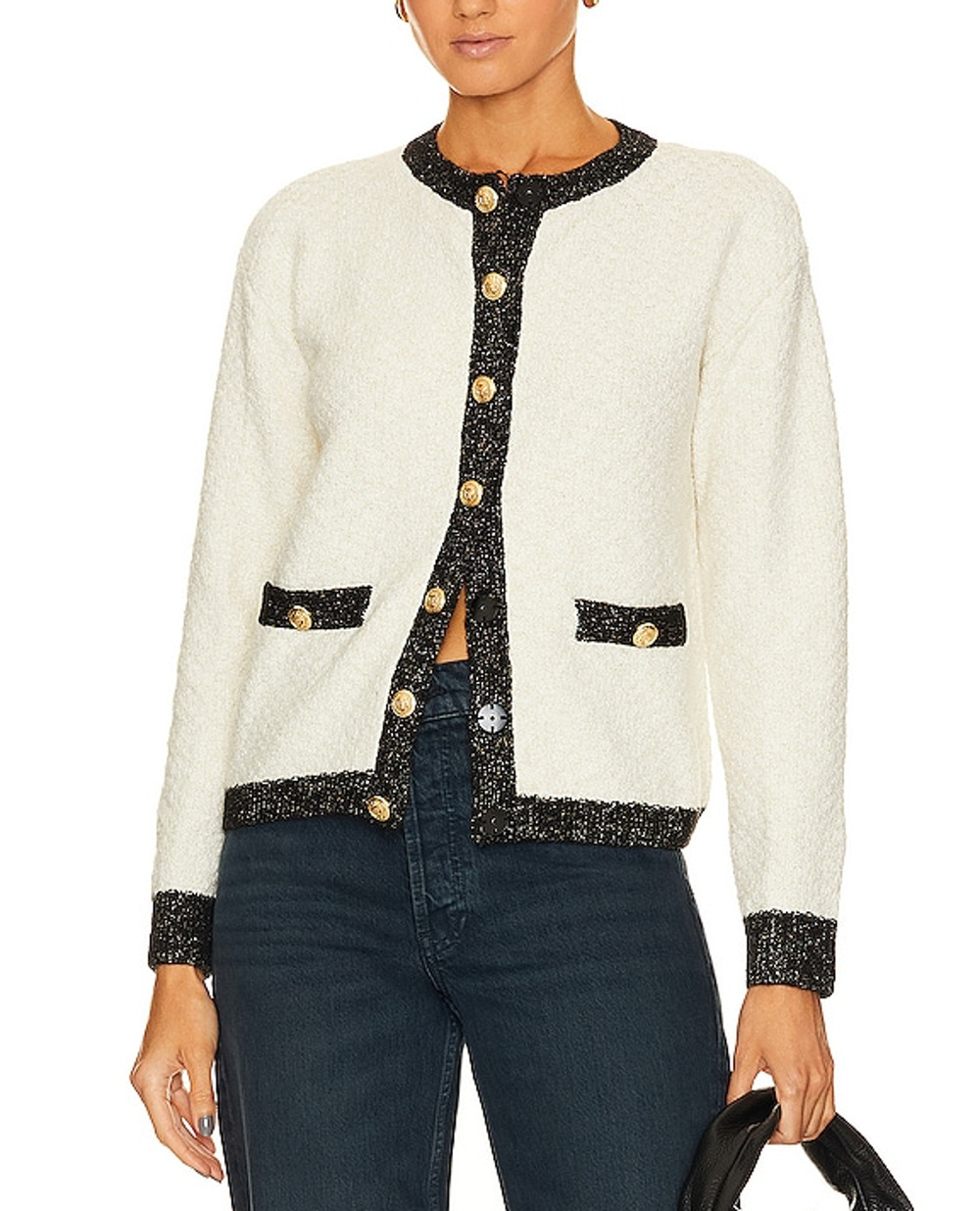 Bcbgeneration Contrast Black Combo Boucle Cardigan Size XS